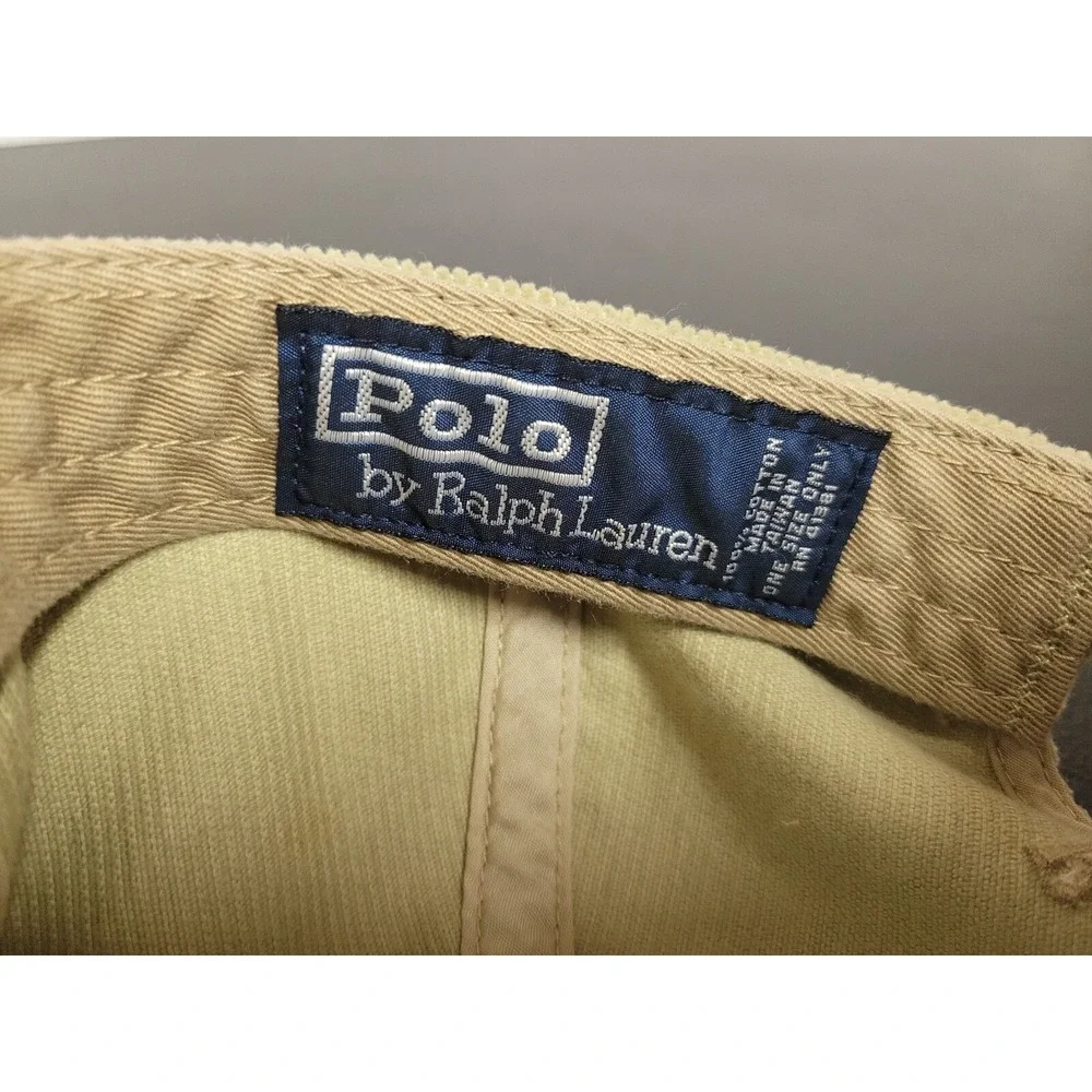 Polo Ralph‎ Lauren Hat Cap Mens Brown Corduroy Leather Strap Back Eagle Flags